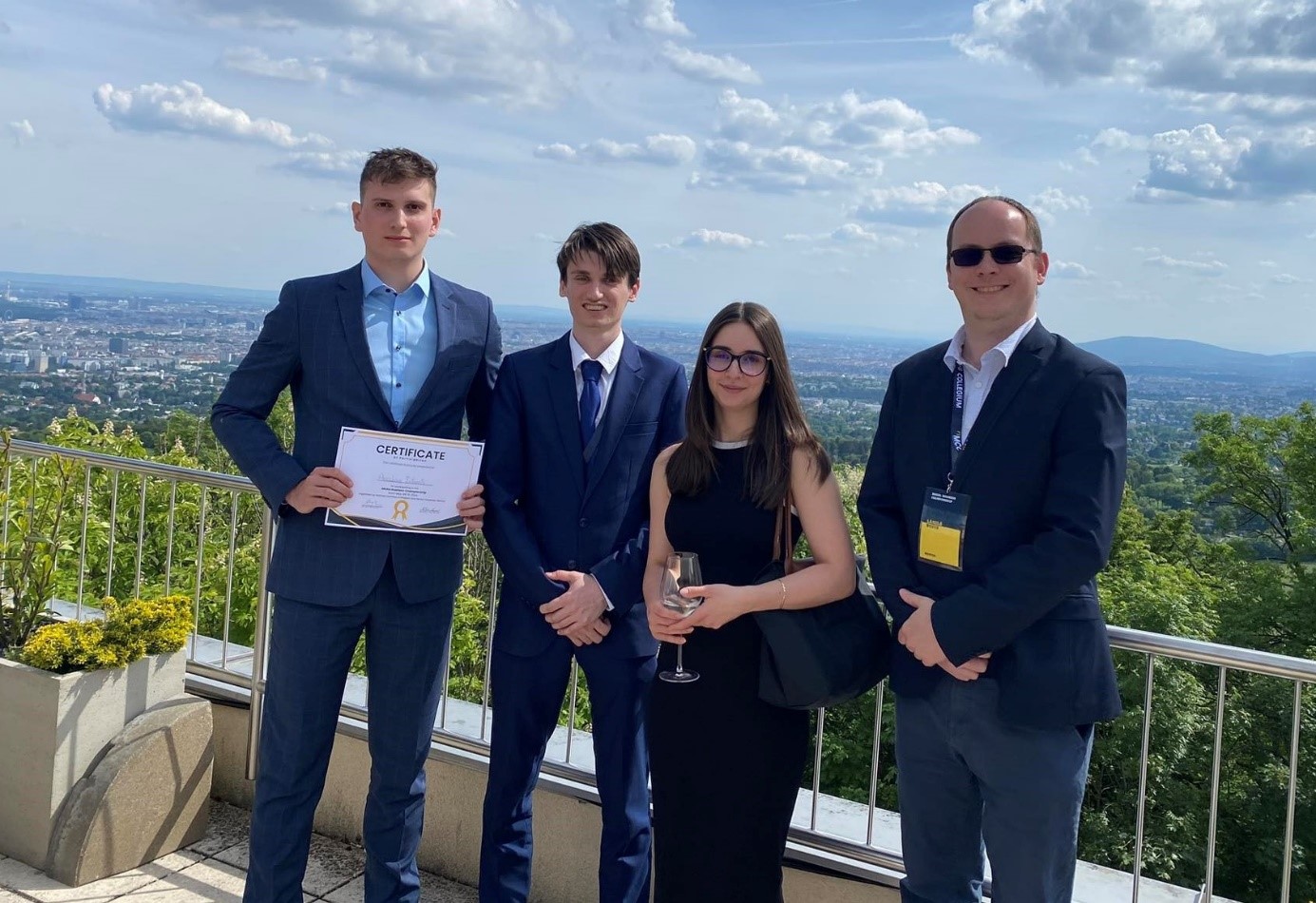 Students of Széchenyi István University at the finals of an international competition together with their mentor, dr. László Buics.